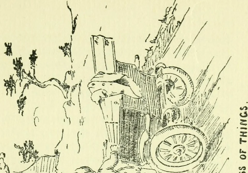 An illustration from The log or diary of our automobile voyage through Maine and the White Mountains, 1910, leaf 42