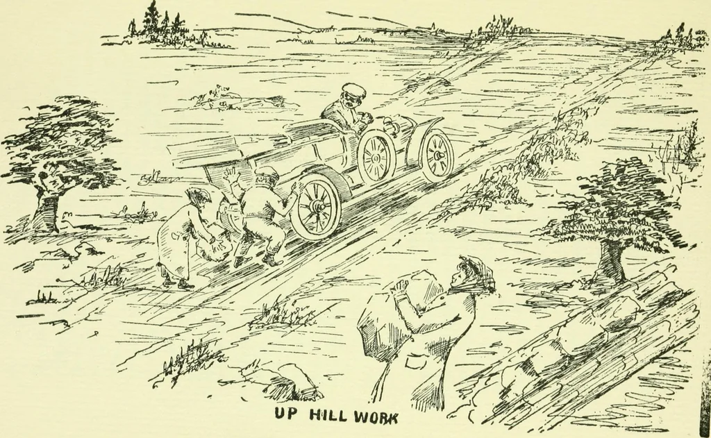 An illustration from The log or diary of our automobile voyage through Maine and the White Mountains, 1910, leaf 68