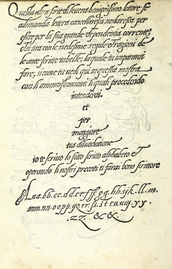 An illustration from Lo presente libro insegna la vera arte delo excelle[n]te scriuere de diuerse varie sorti de litere : lequali se fano p[e]r geometrica ragione & con la presente opera ognuno le potra imparare impochi giorni p[er] lo amaistramento, ragione, & essempli, come qui seguente vederai, 1539, leaf 18