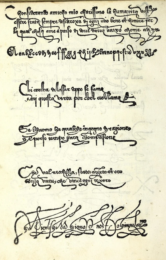 An illustration from Lo presente libro insegna la vera arte delo excelle[n]te scriuere de diuerse varie sorti de litere : lequali se fano p[e]r geometrica ragione & con la presente opera ognuno le potra imparare impochi giorni p[er] lo amaistramento, ragione, & essempli, come qui seguente vederai, 1539, leaf 26