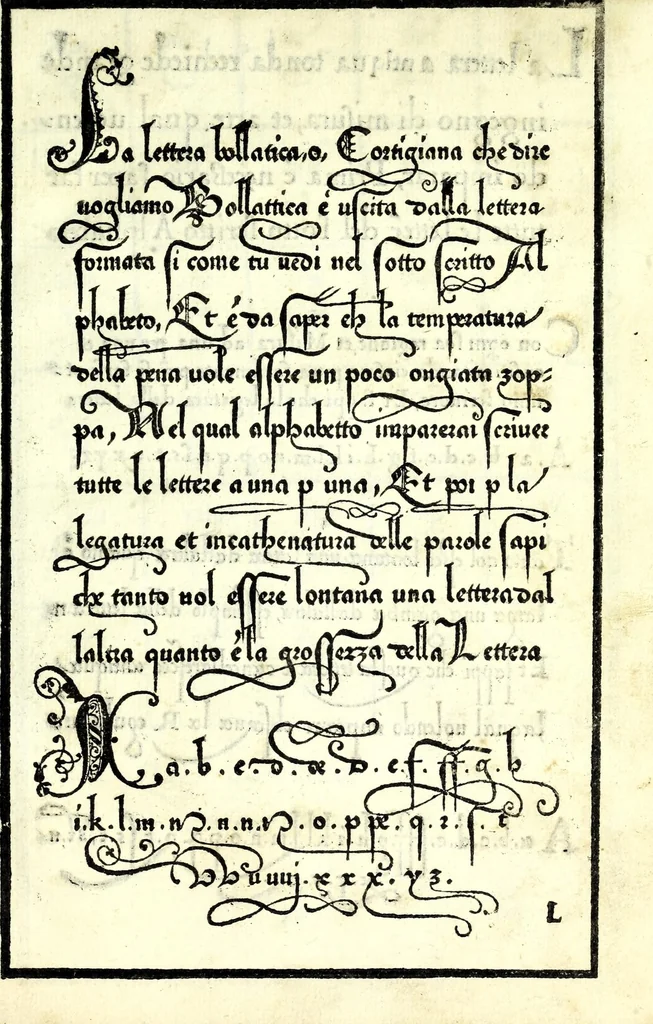 An illustration from Lo presente libro insegna la vera arte delo excelle[n]te scriuere de diuerse varie sorti de litere : lequali se fano p[e]r geometrica ragione & con la presente opera ognuno le potra imparare impochi giorni p[er] lo amaistramento, ragione, & essempli, come qui seguente vederai, 1539, leaf 29
