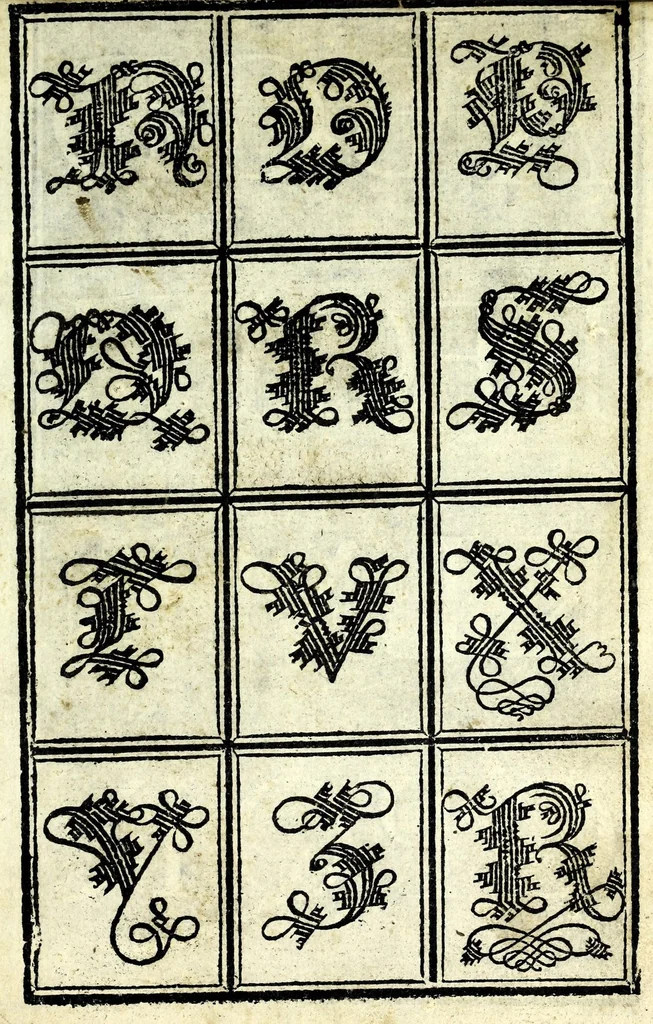 An illustration from Lo presente libro insegna la vera arte delo excelle[n]te scriuere de diuerse varie sorti de litere : lequali se fano p[e]r geometrica ragione & con la presente opera ognuno le potra imparare impochi giorni p[er] lo amaistramento, ragione, & essempli, come qui seguente vederai, 1539, leaf 33