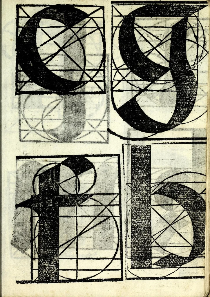 An illustration from Lo presente libro insegna la vera arte delo excelle[n]te scriuere de diuerse varie sorti de litere : lequali se fano p[e]r geometrica ragione & con la presente opera ognuno le potra imparare impochi giorni p[er] lo amaistramento, ragione, & essempli, come qui seguente vederai, 1539, leaf 39