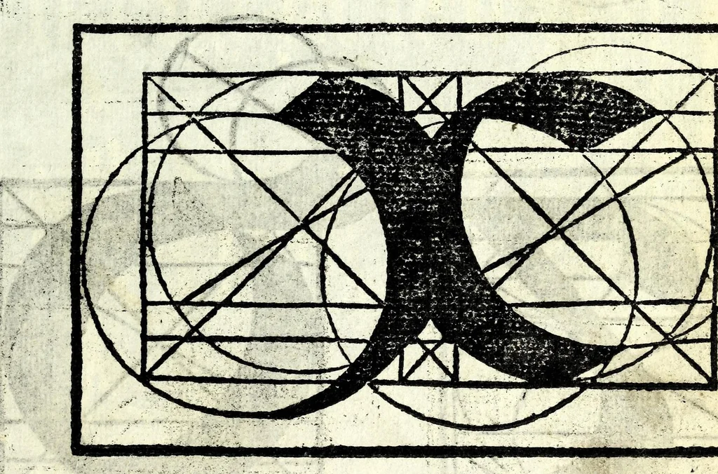 An illustration from Lo presente libro insegna la vera arte delo excelle[n]te scriuere de diuerse varie sorti de litere : lequali se fano p[e]r geometrica ragione & con la presente opera ognuno le potra imparare impochi giorni p[er] lo amaistramento, ragione, & essempli, come qui seguente vederai, 1539, leaf 43