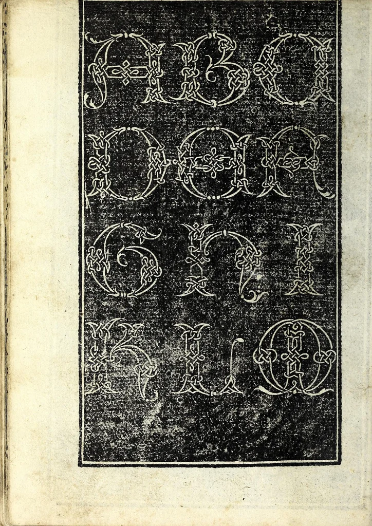An illustration from Lo presente libro insegna la vera arte delo excelle[n]te scriuere de diuerse varie sorti de litere : lequali se fano p[e]r geometrica ragione & con la presente opera ognuno le potra imparare impochi giorni p[er] lo amaistramento, ragione, & essempli, come qui seguente vederai, 1539, leaf 48