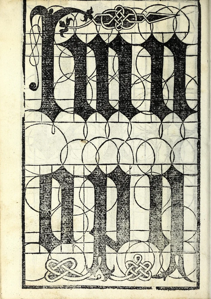 An illustration from Lo presente libro insegna la vera arte delo excelle[n]te scriuere de diuerse varie sorti de litere : lequali se fano p[e]r geometrica ragione & con la presente opera ognuno le potra imparare impochi giorni p[er] lo amaistramento, ragione, & essempli, come qui seguente vederai, 1539, leaf 54