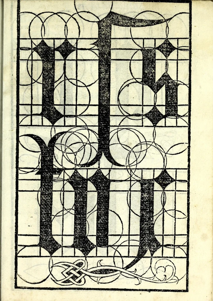 An illustration from Lo presente libro insegna la vera arte delo excelle[n]te scriuere de diuerse varie sorti de litere : lequali se fano p[e]r geometrica ragione & con la presente opera ognuno le potra imparare impochi giorni p[er] lo amaistramento, ragione, & essempli, come qui seguente vederai, 1539, leaf 55