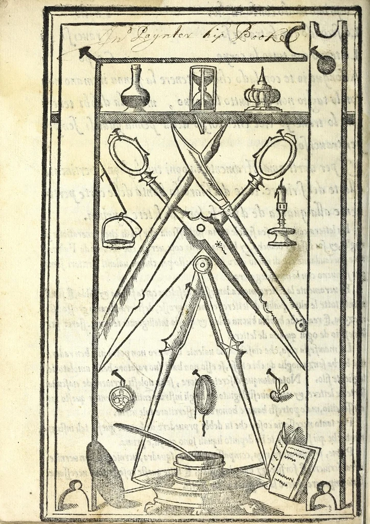 An illustration from Lo presente libro insegna la vera arte delo excelle[n]te scriuere de diuerse varie sorti de litere : lequali se fano p[e]r geometrica ragione & con la presente opera ognuno le potra imparare impochi giorni p[er] lo amaistramento, ragione, & essempli, come qui seguente vederai, 1539, leaf 62
