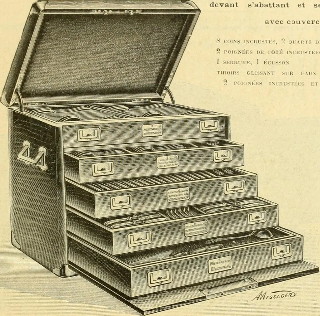 An illustration from L'orfevrerie d'Ercuis ... fonderies, laminoirs et ateliers d'orfevrerie, d'argenture et dorure a Ercuis (Oise)., 1911, leaf 122