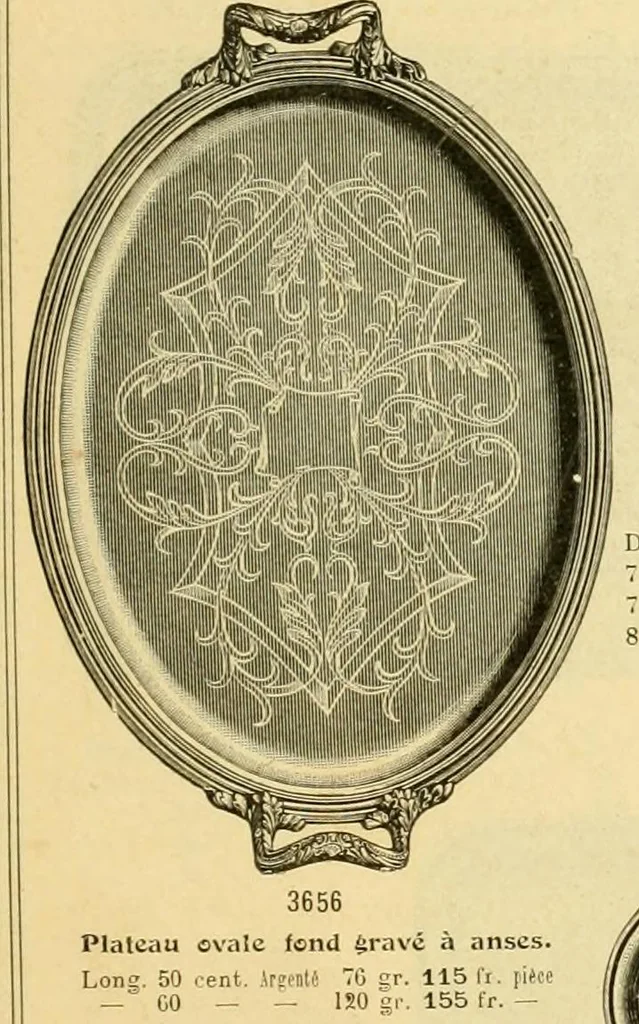 An illustration from L'orfevrerie d'Ercuis ... fonderies, laminoirs et ateliers d'orfevrerie, d'argenture et dorure a Ercuis (Oise)., 1911, leaf 162