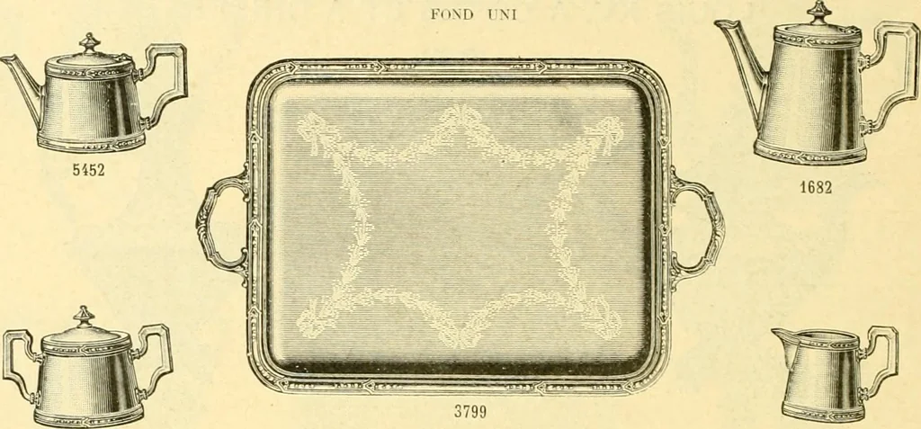 An illustration from L'orfevrerie d'Ercuis ... fonderies, laminoirs et ateliers d'orfevrerie, d'argenture et dorure a Ercuis (Oise)., 1911, leaf 189