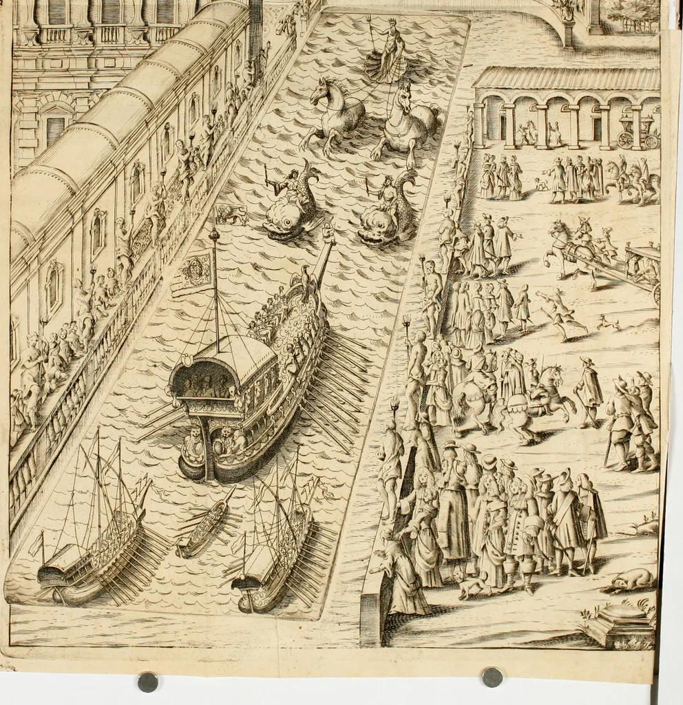 An illustration from L'orologio del piacere : che mostra l'ore del dilettevole soggiorno havto dall'altezza serenissima d. Ernesto Avgvsto, vescovo d'Osnabrvc, duca di Bransuich, Luneburgo, &c. nel luoco di Piazzola di s.e. il signor Marco Contarini, procurator di S. Marco, consacrato all' a.s. dalla medemma eccellenza, 1685, leaf 30