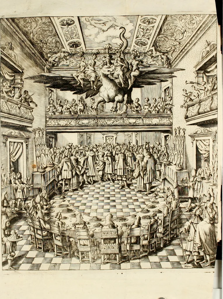 An illustration from L'orologio del piacere : che mostra l'ore del dilettevole soggiorno havto dall'altezza serenissima d. Ernesto Avgvsto, vescovo d'Osnabrvc, duca di Bransuich, Luneburgo, &c. nel luoco di Piazzola di s.e. il signor Marco Contarini, procurator di S. Marco, consacrato all' a.s. dalla medemma eccellenza, 1685, leaf 48