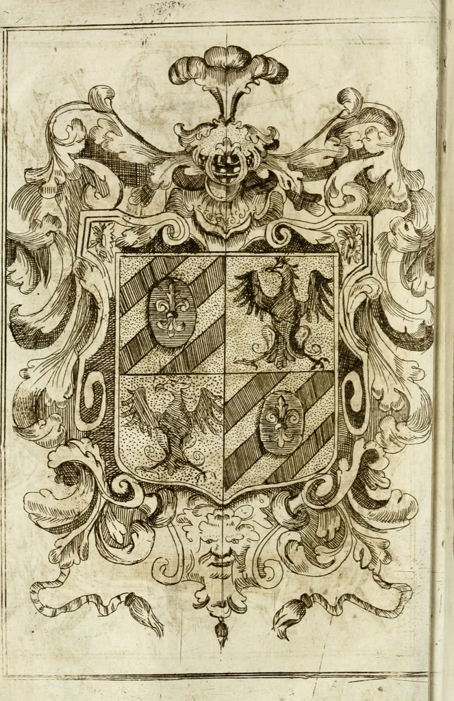 An illustration from L'orologio del piacere : che mostra l'ore del dilettevole soggiorno havto dall'altezza serenissima d. Ernesto Avgvsto, vescovo d'Osnabrvc, duca di Bransuich, Luneburgo, &c. nel luoco di Piazzola di s.e. il signor Marco Contarini, procurator di S. Marco, consacrato all' a.s. dalla medemma eccellenza, 1685, leaf 5