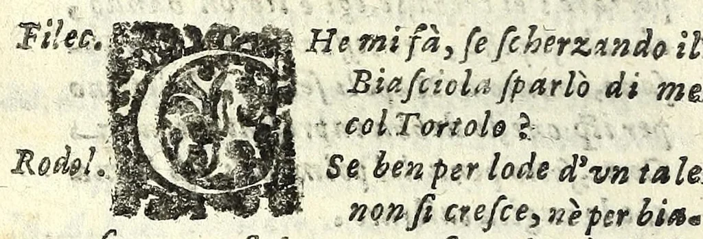 An illustration from Lo sciocco : comedia & inuentione, 1628, leaf 70