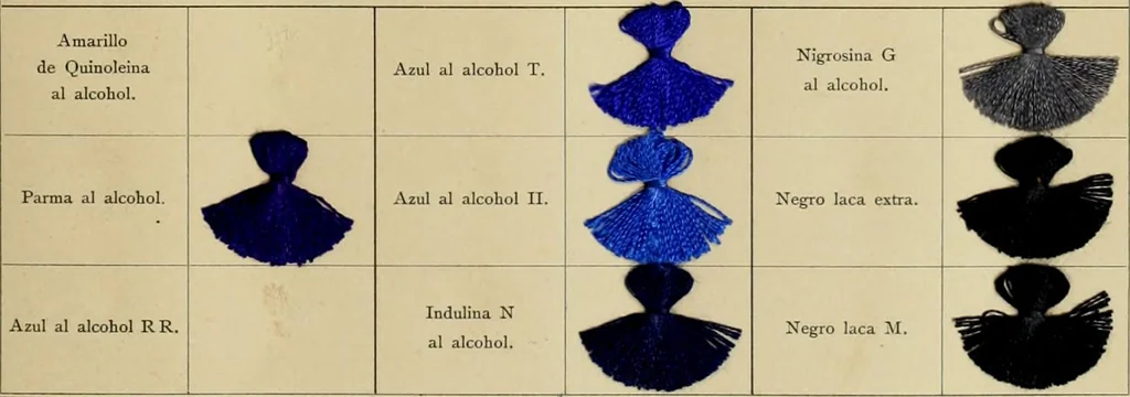 An illustration from Los colores de anilina de la Badische Anilin- & Soda-Fabrik, Ludwigshafen s/Rhin y su aplicación sobre lana, algodón, seda y otras fibras textiles, 1902, leaf 310