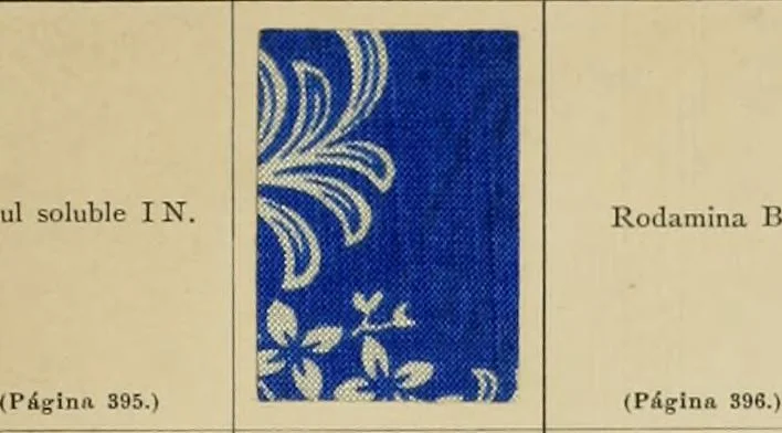 An illustration from Los colores de anilina de la Badische Anilin- & Soda-Fabrik, Ludwigshafen s/Rhin y su aplicación sobre lana, algodón, seda y otras fibras textiles, 1902, leaf 514