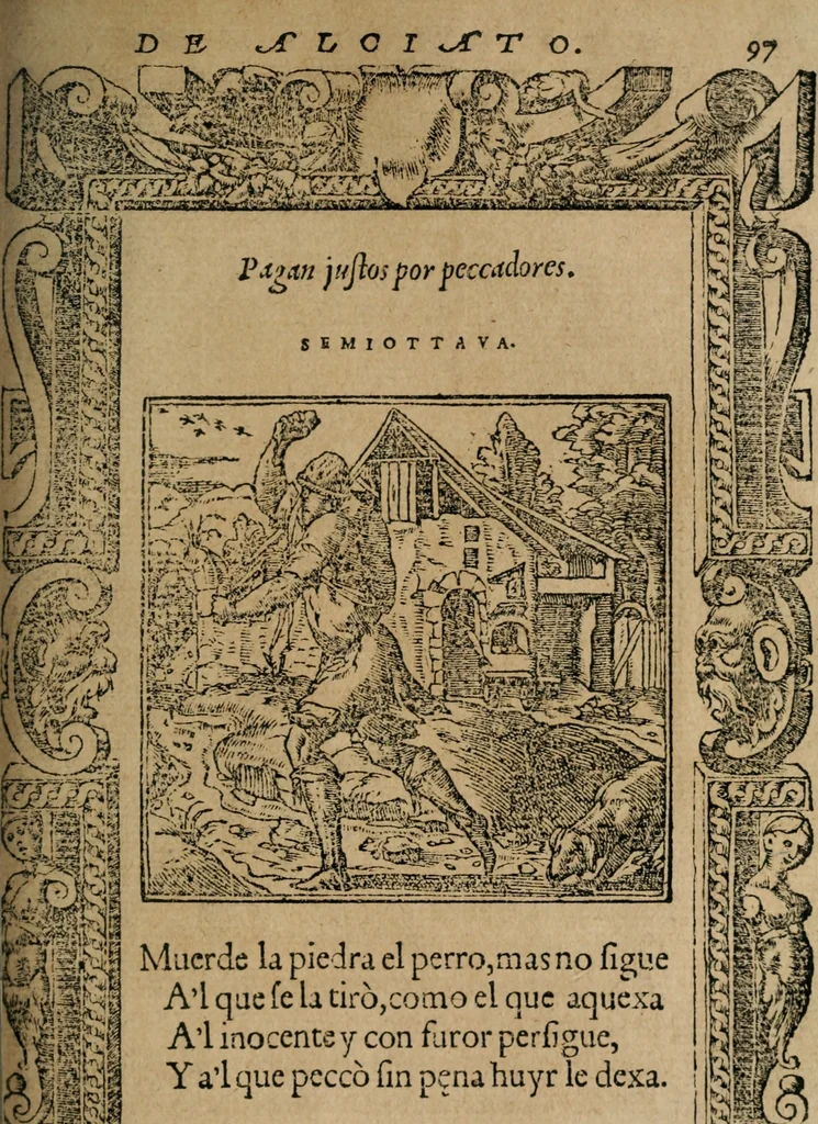 An illustration from Los emblemas de Alciato : traducidos en rhimas españolas ..., 1549, leaf 100
