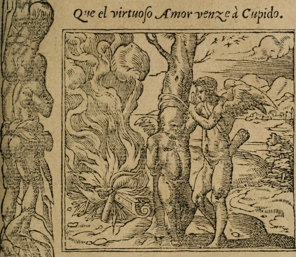 An illustration from Los emblemas de Alciato : traducidos en rhimas españolas ..., 1549, leaf 102