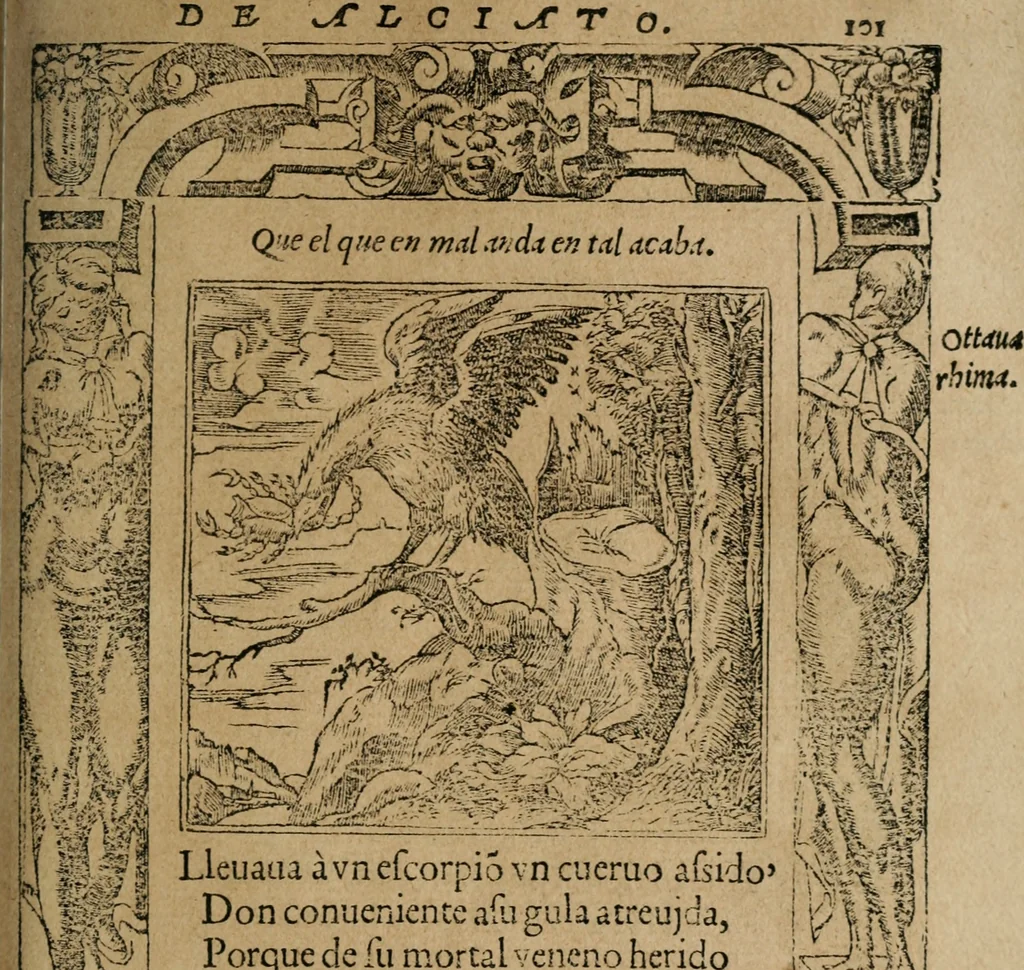 An illustration from Los emblemas de Alciato : traducidos en rhimas españolas ..., 1549, leaf 104