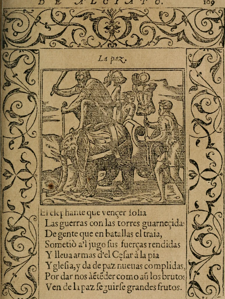 An illustration from Los emblemas de Alciato : traducidos en rhimas españolas ..., 1549, leaf 112