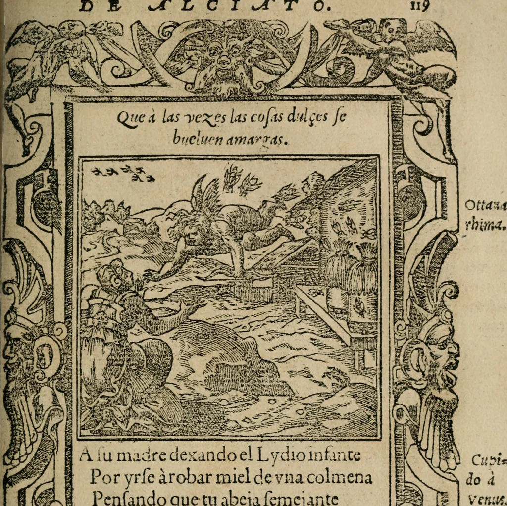 An illustration from Los emblemas de Alciato : traducidos en rhimas españolas ..., 1549, leaf 122