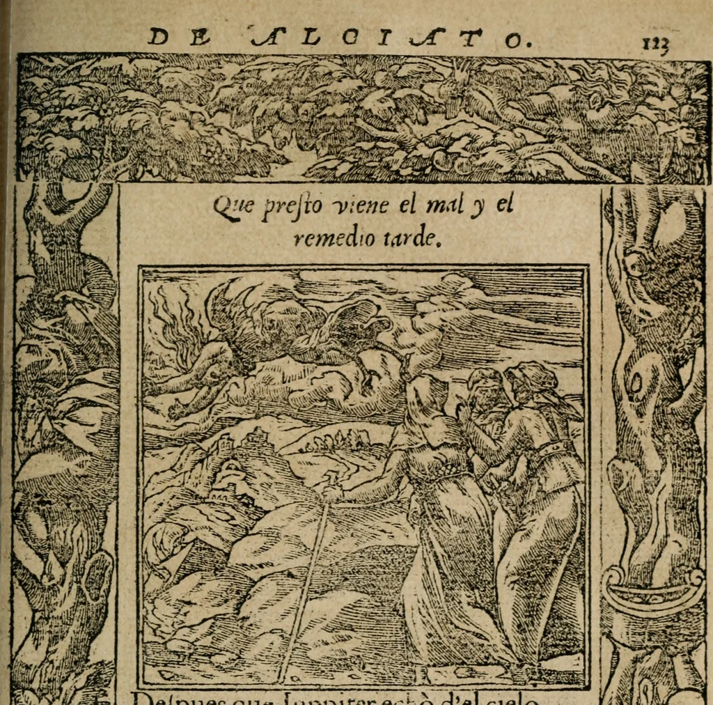 An illustration from Los emblemas de Alciato : traducidos en rhimas españolas ..., 1549, leaf 126