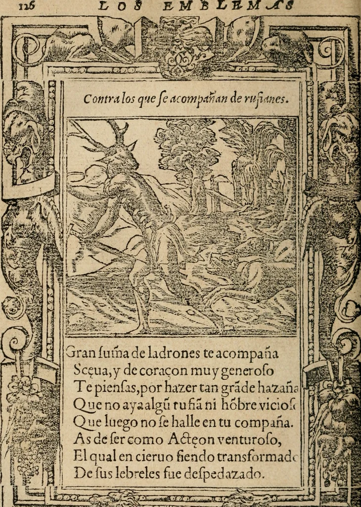 An illustration from Los emblemas de Alciato : traducidos en rhimas españolas ..., 1549, leaf 129