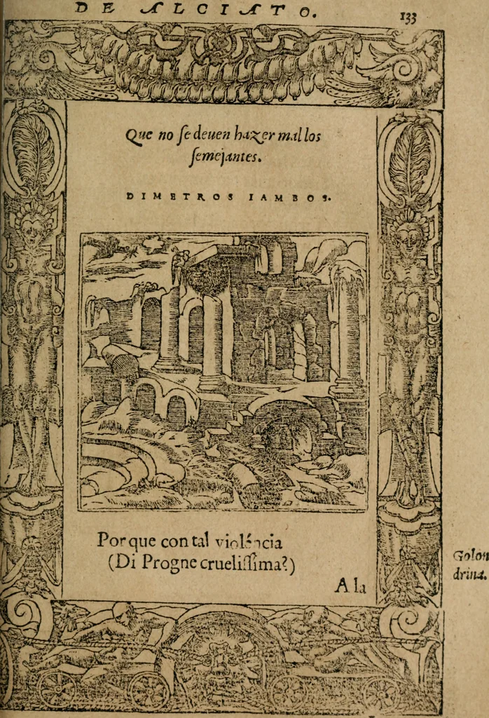 An illustration from Los emblemas de Alciato : traducidos en rhimas españolas ..., 1549, leaf 136