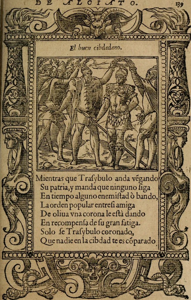 An illustration from Los emblemas de Alciato : traducidos en rhimas españolas ..., 1549, leaf 142