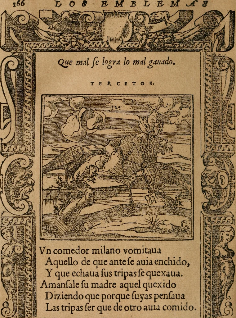 An illustration from Los emblemas de Alciato : traducidos en rhimas españolas ..., 1549, leaf 169