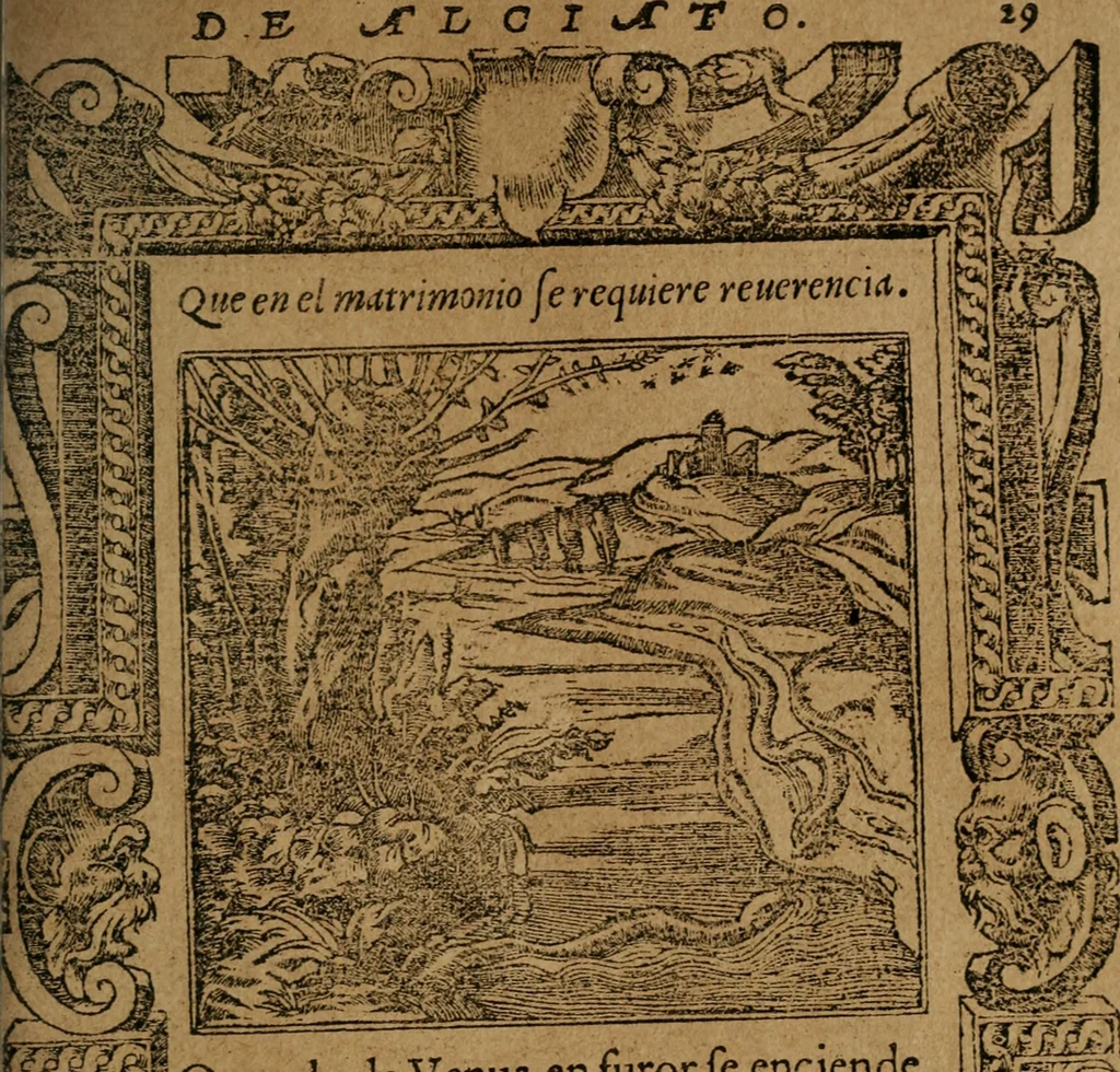 An illustration from Los emblemas de Alciato : traducidos en rhimas españolas ..., 1549, leaf 32