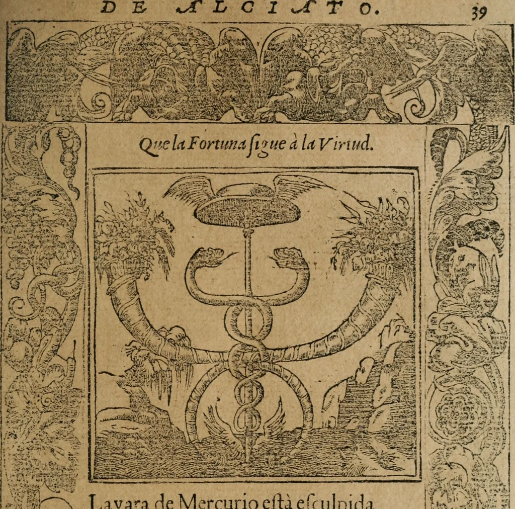 An illustration from Los emblemas de Alciato : traducidos en rhimas españolas ..., 1549, leaf 42