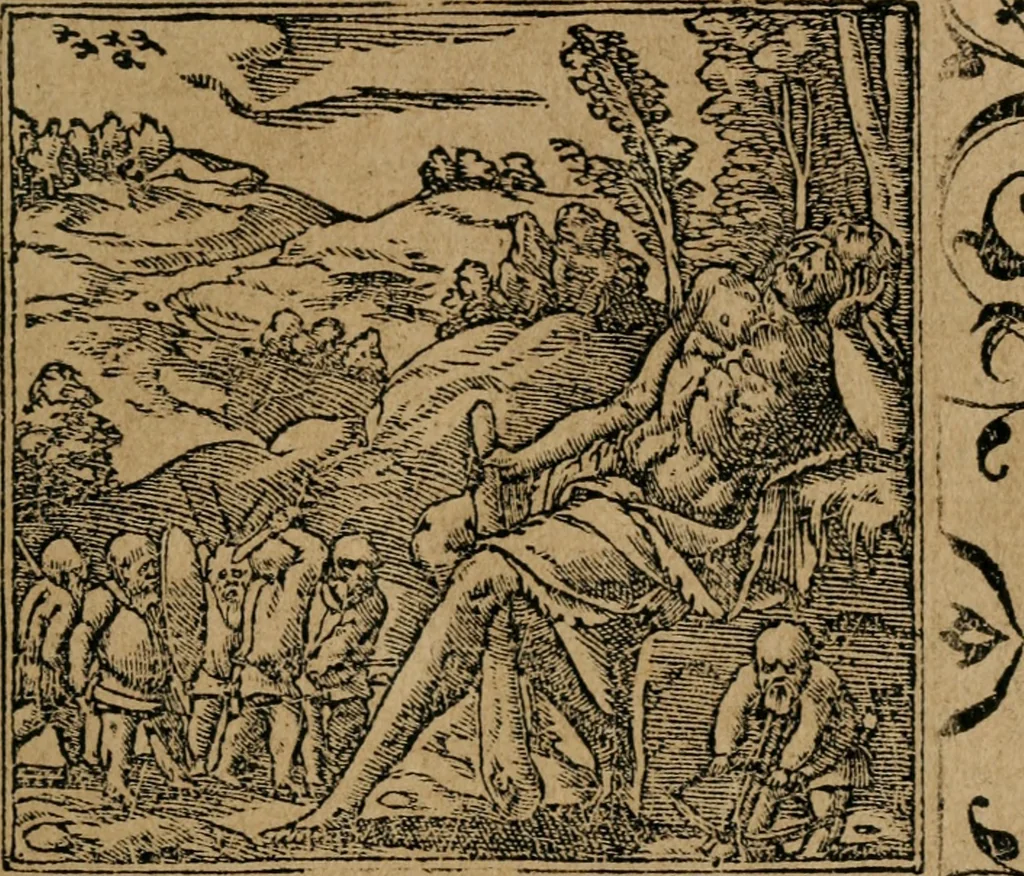 An illustration from Los emblemas de Alciato : traducidos en rhimas españolas ..., 1549, leaf 44