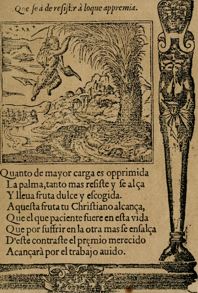 An illustration from Los emblemas de Alciato : traducidos en rhimas españolas ..., 1549, leaf 48