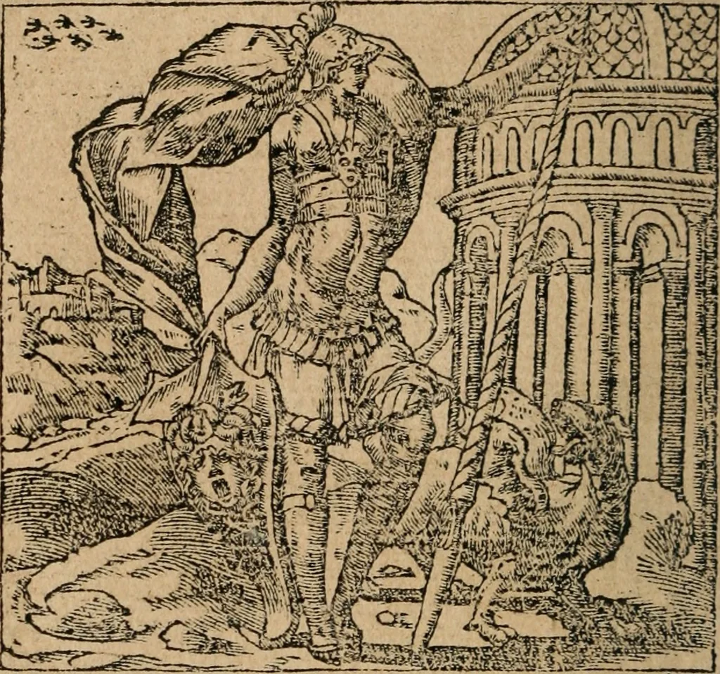 An illustration from Los emblemas de Alciato : traducidos en rhimas españolas ..., 1549, leaf 67