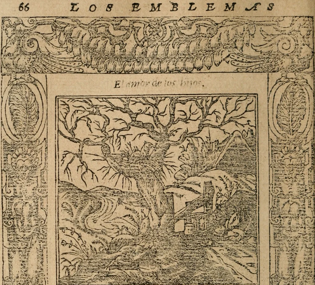 An illustration from Los emblemas de Alciato : traducidos en rhimas españolas ..., 1549, leaf 69