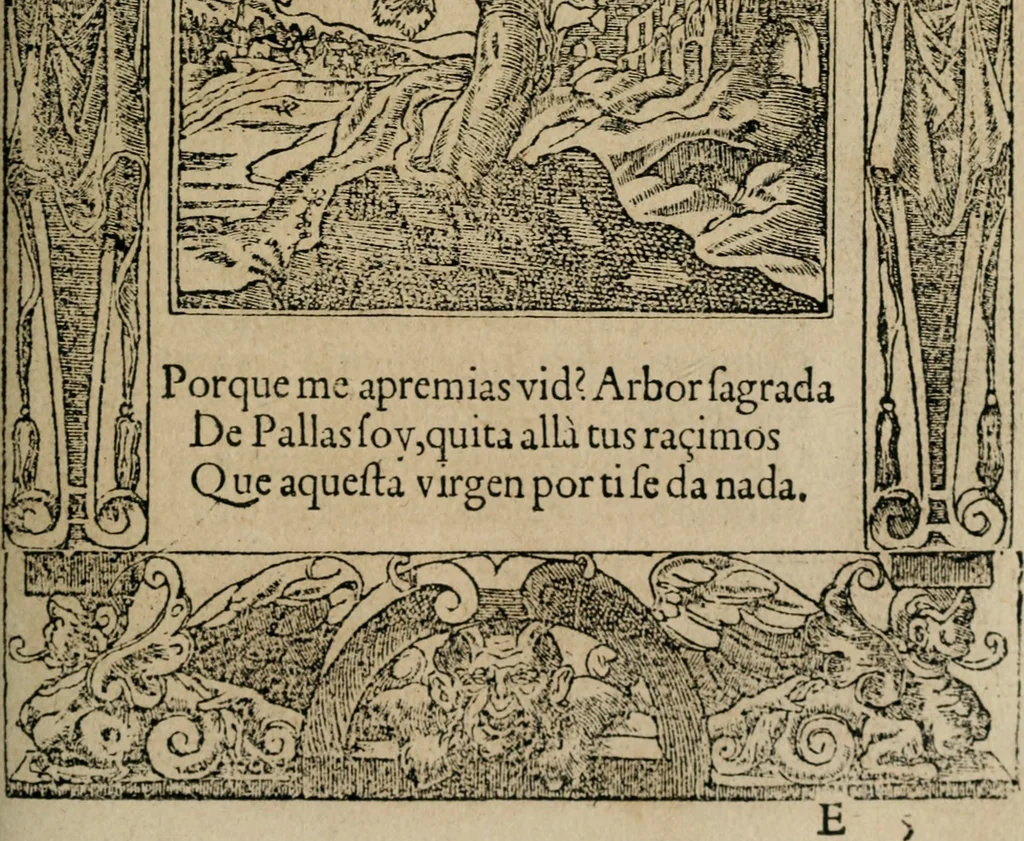 An illustration from Los emblemas de Alciato : traducidos en rhimas españolas ..., 1549, leaf 76