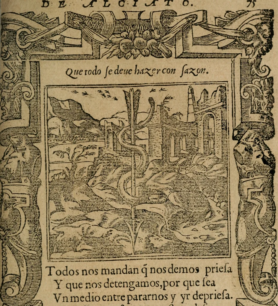 An illustration from Los emblemas de Alciato : traducidos en rhimas españolas ..., 1549, leaf 78