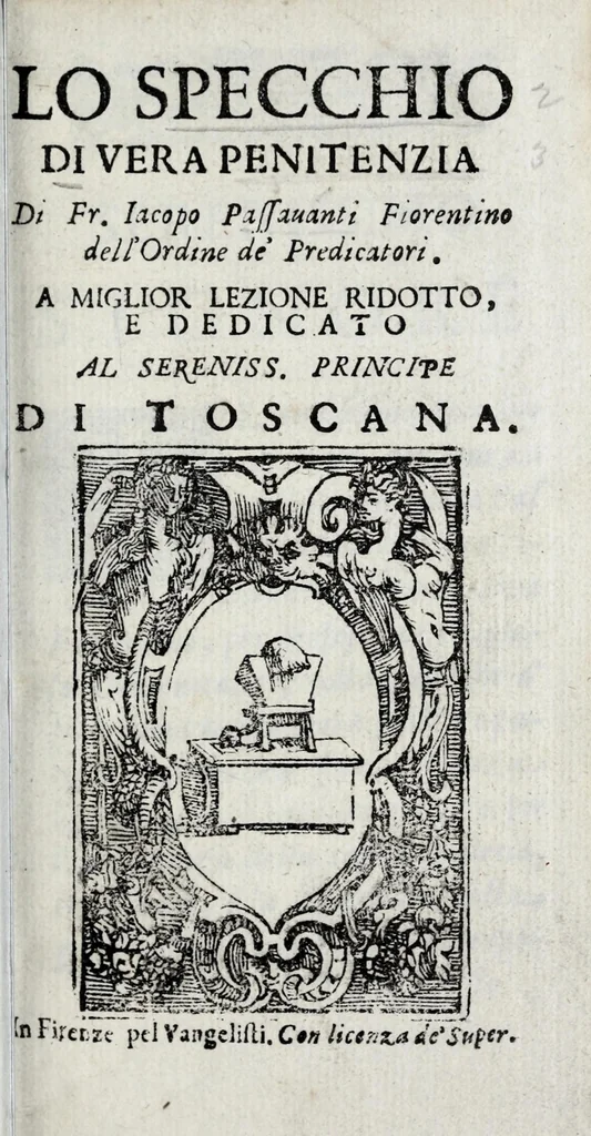 An illustration from Lo specchio di vera penitenzia di Fr. Iacopo Passauanti Fiorentino dell'Ordine de' predicatori : a miglior lezione ridotto, e dedicato al sereniss. principe di Toscana, 1681, leaf 5
