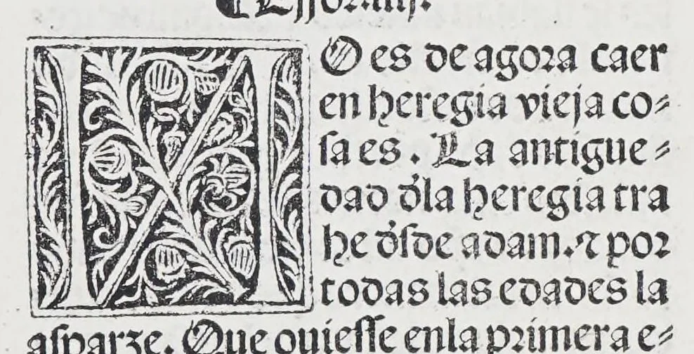 An illustration from Los tratados del doctor Alonso Ortiz : Tratado dela herida del rey. : Tratado consolatorio a la princesa de Portugal. : Item vna oracion alos reyes en latin y en romance : Item dos cartas me[n]ajeras a los reyes. Vna que embio [sic] la cibdad [sic] la otra el cabildo dela yglesia de Toledo : Tratado contra la carta del prothonotario de Lucena, leaf 125