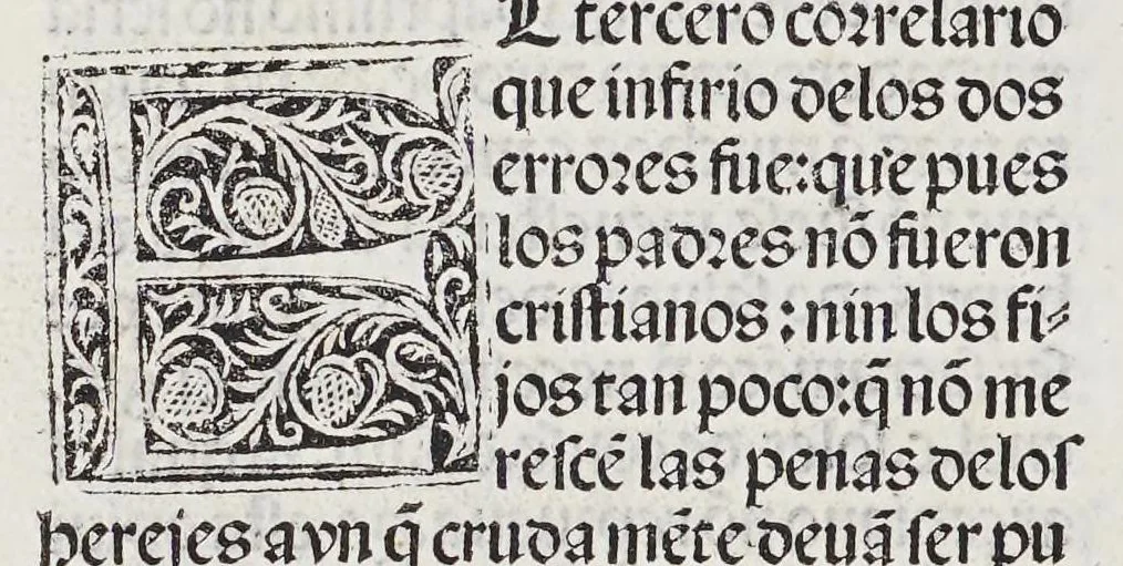 An illustration from Los tratados del doctor Alonso Ortiz : Tratado dela herida del rey. : Tratado consolatorio a la princesa de Portugal. : Item vna oracion alos reyes en latin y en romance : Item dos cartas me[n]ajeras a los reyes. Vna que embio [sic] la cibdad [sic] la otra el cabildo dela yglesia de Toledo : Tratado contra la carta del prothonotario de Lucena, leaf 188