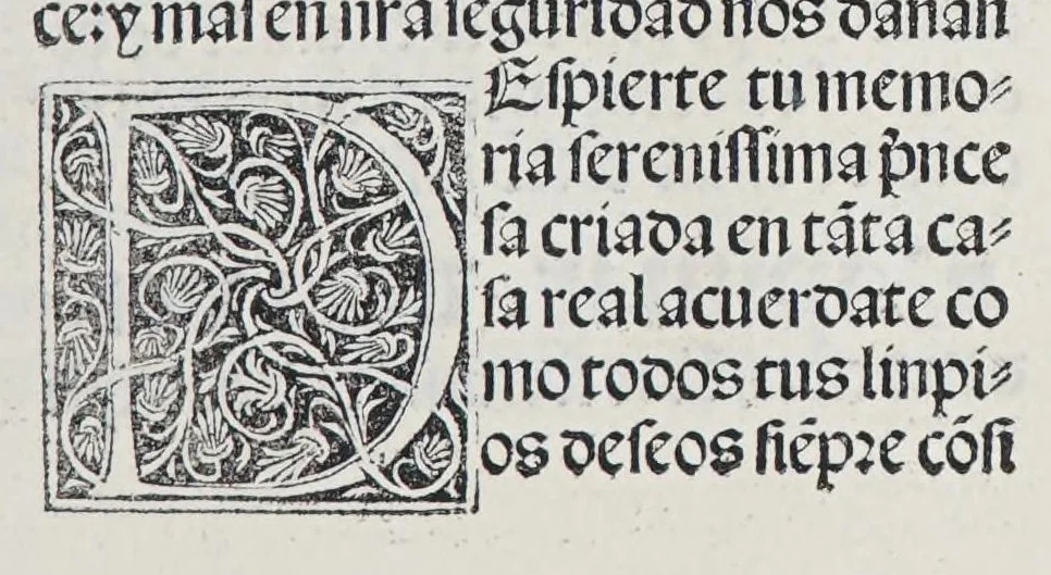 An illustration from Los tratados del doctor Alonso Ortiz : Tratado dela herida del rey. : Tratado consolatorio a la princesa de Portugal. : Item vna oracion alos reyes en latin y en romance : Item dos cartas me[n]ajeras a los reyes. Vna que embio [sic] la cibdad [sic] la otra el cabildo dela yglesia de Toledo : Tratado contra la carta del prothonotario de Lucena, leaf 39