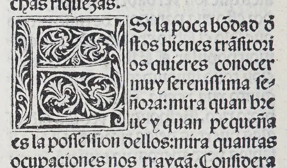 An illustration from Los tratados del doctor Alonso Ortiz : Tratado dela herida del rey. : Tratado consolatorio a la princesa de Portugal. : Item vna oracion alos reyes en latin y en romance : Item dos cartas me[n]ajeras a los reyes. Vna que embio [sic] la cibdad [sic] la otra el cabildo dela yglesia de Toledo : Tratado contra la carta del prothonotario de Lucena, leaf 52