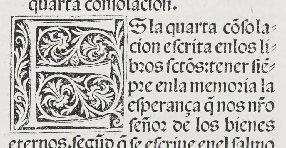 An illustration from Los tratados del doctor Alonso Ortiz : Tratado dela herida del rey. : Tratado consolatorio a la princesa de Portugal. : Item vna oracion alos reyes en latin y en romance : Item dos cartas me[n]ajeras a los reyes. Vna que embio [sic] la cibdad [sic] la otra el cabildo dela yglesia de Toledo : Tratado contra la carta del prothonotario de Lucena, leaf 75