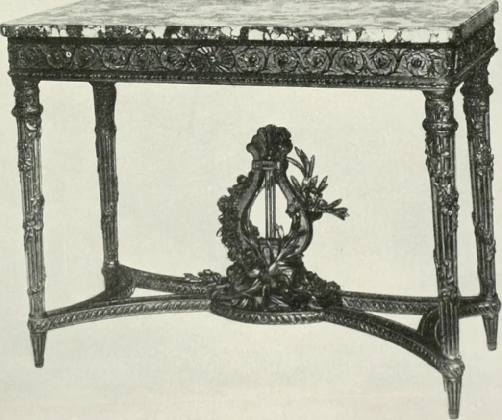 An illustration from Louis XVI furniture, 1913, leaf 100