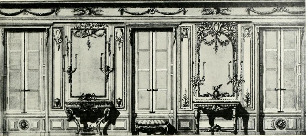 An illustration from Louis XVI furniture, 1913, leaf 14