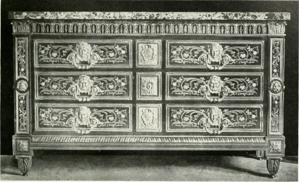 An illustration from Louis XVI furniture, 1913, leaf 180