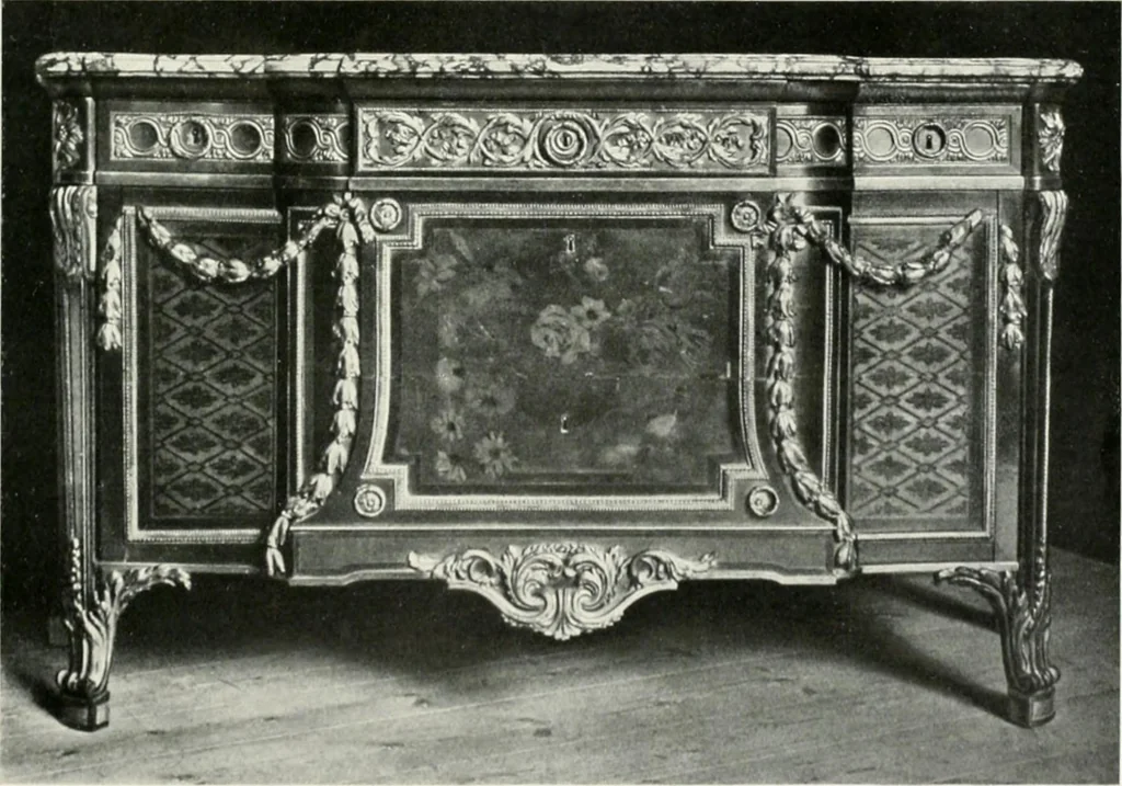 An illustration from Louis XVI furniture, 1913, leaf 180