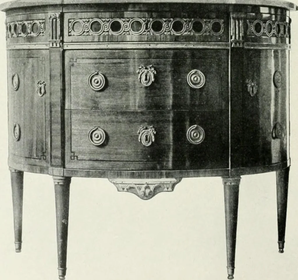 An illustration from Louis XVI furniture, 1913, leaf 185